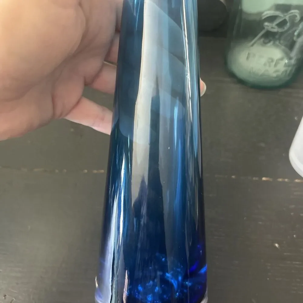 Cobalt Blue Art Glass Angular Blunted Cone Vase Heavy Bottom